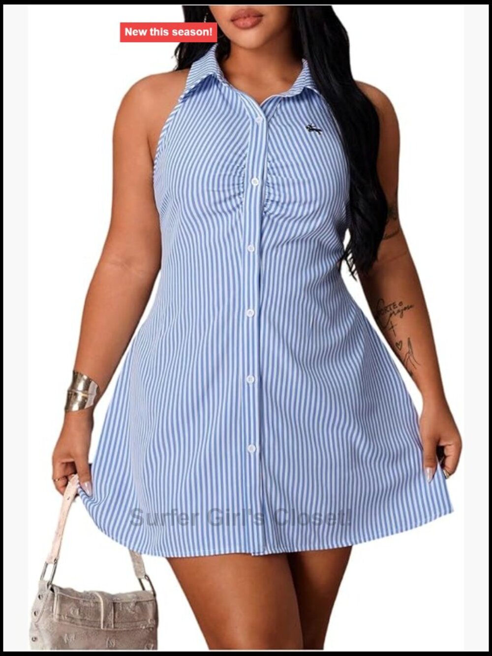 Women's Plus Size Striped Sleeveless Button Down Mini Dress, Soft Flowy A-Line